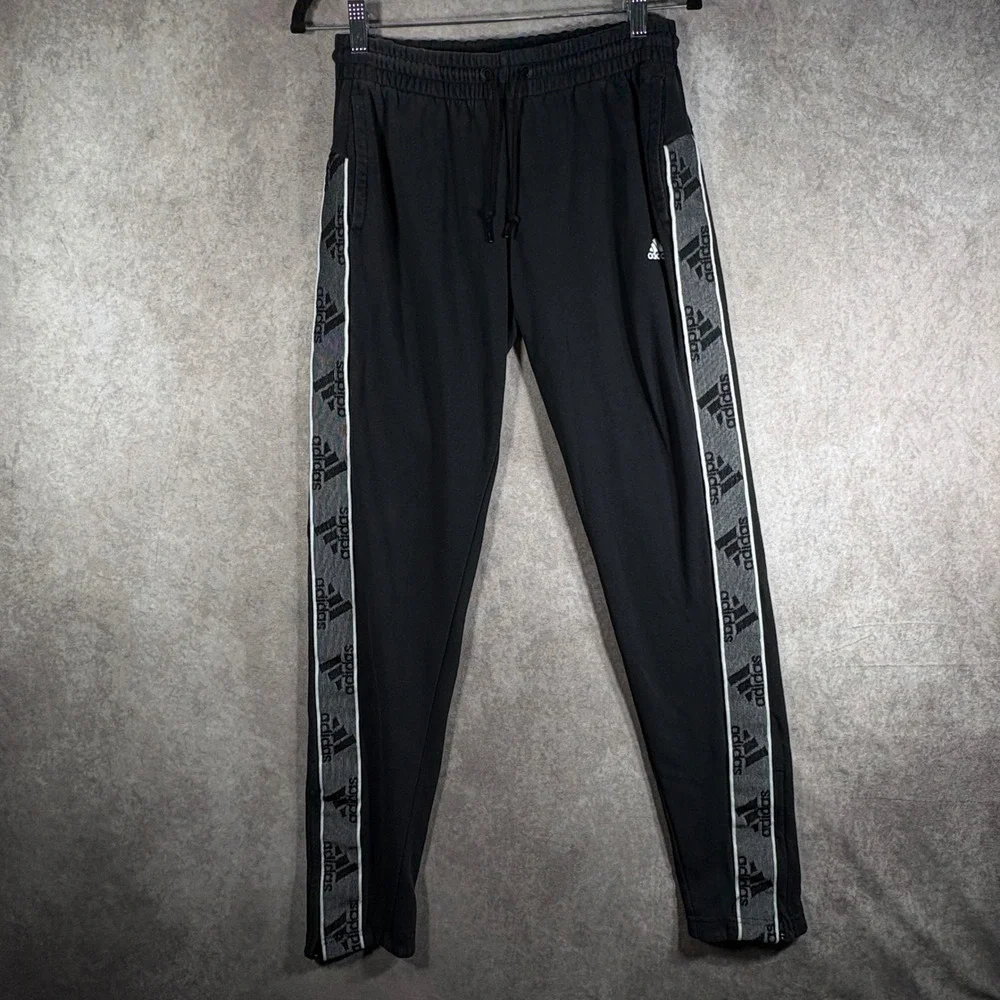 Adidas Sweatpants Mens Size Small Black Logo Tape Ankle Zip Joggers Athletic Gym